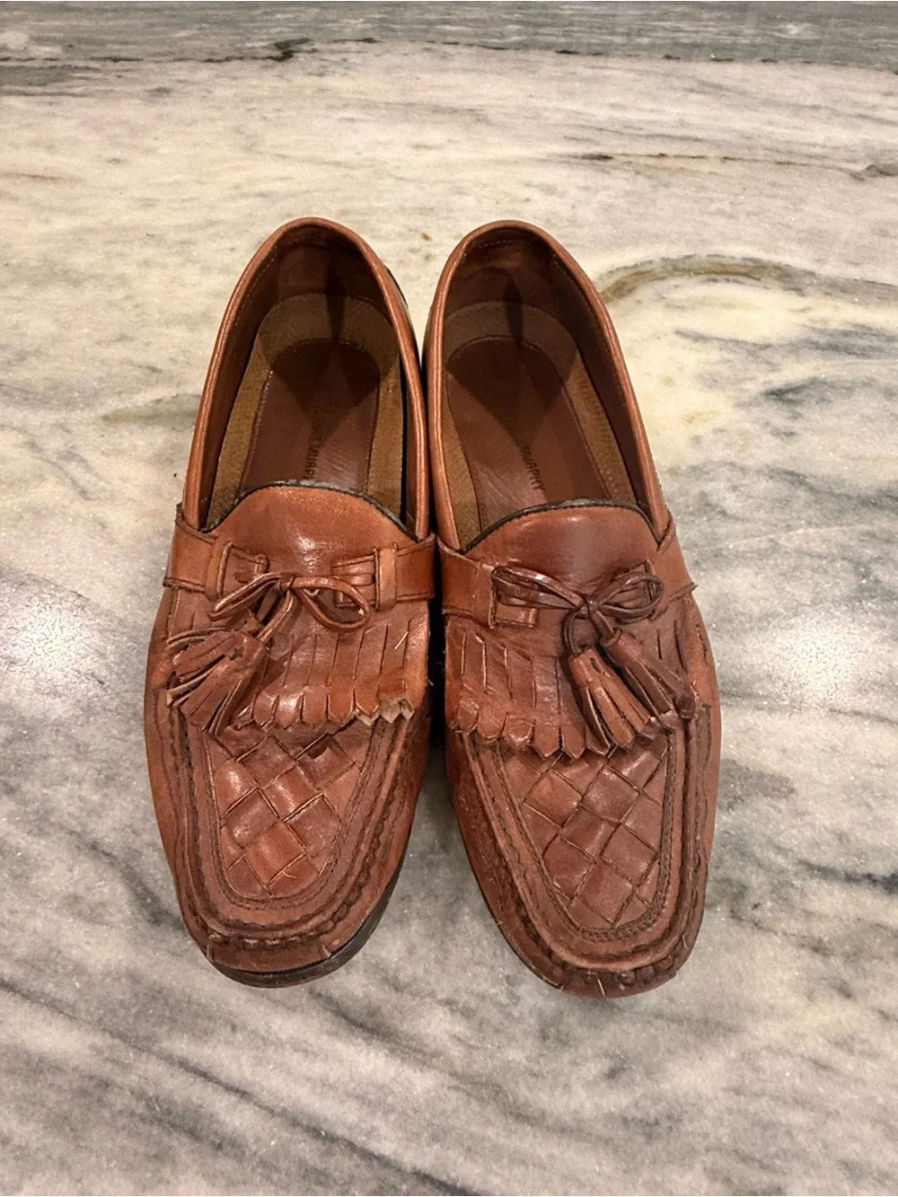 Johnston & Murphy Men’s Brown Woven Leather Tassel Loafers | Size 12